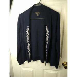 Esperanza Woman PXL Cardigan Blue White Embroidery Accent Classic Career...